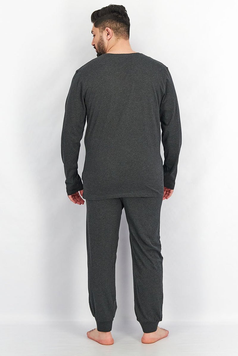 Tchibo Men 2 Piece Heather  Top And Bottom Pajamas Set, Dark Grey - Image 2